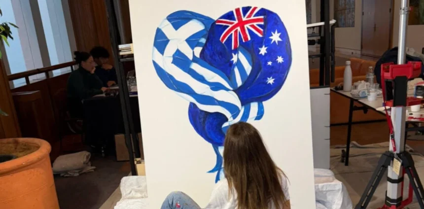 La griega Caroline Rovithi hizo historia al pintar en el Parlamento australiano.